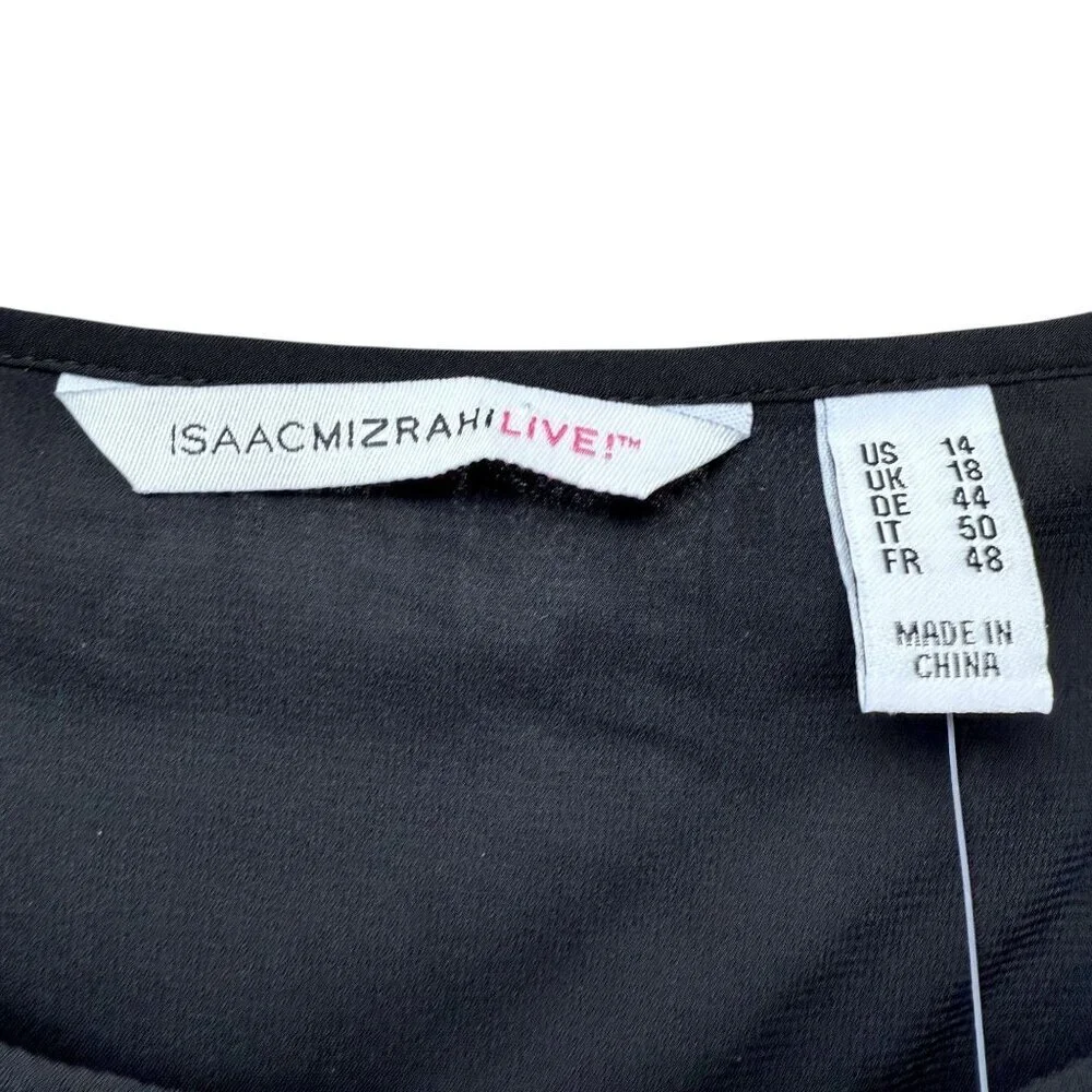 Isaac Mizrahi Live Black Blouse Size 14 Swiss Dot Chiffon Peasant Top NEW - Picture 5 of 11